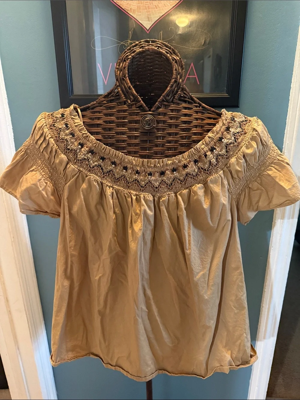 Old Navy Tan Smocked Off-Shoulder Peasant Blouse